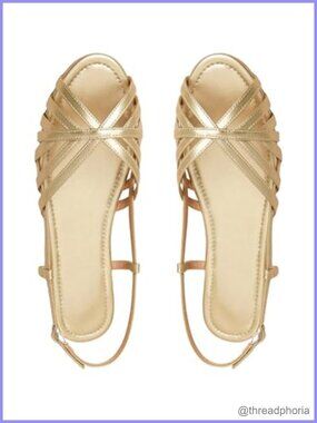 Metallic Slingback Flat Sandals Strappy Open Toe Dressy Wedding